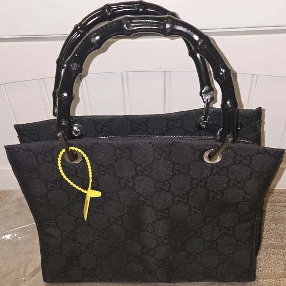 Gucci Bamboo Top Handle Tote โ Black GG Canvas โ Rare & Iconic - Picture 12 of 12